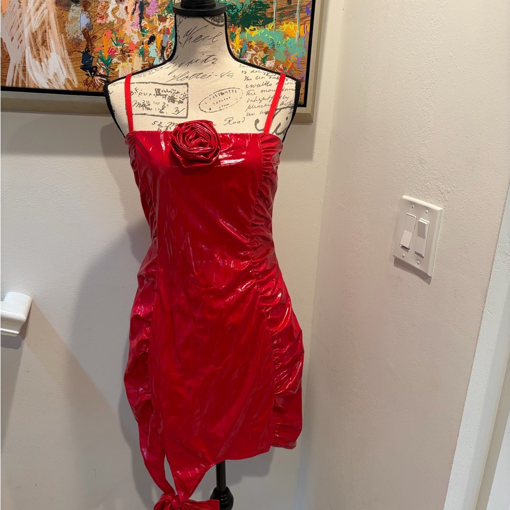 Holiday/NYE Red Latex Dress with Rose Detail